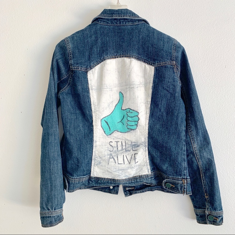 Denim jacket with hand painted graphic